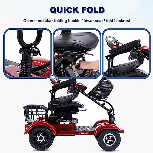 Red Folding Mobility Scooter with Lights W49196