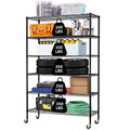 Black 6 Tier Wire Shelving Unit with Wheels, 48"x18"x72" H4146