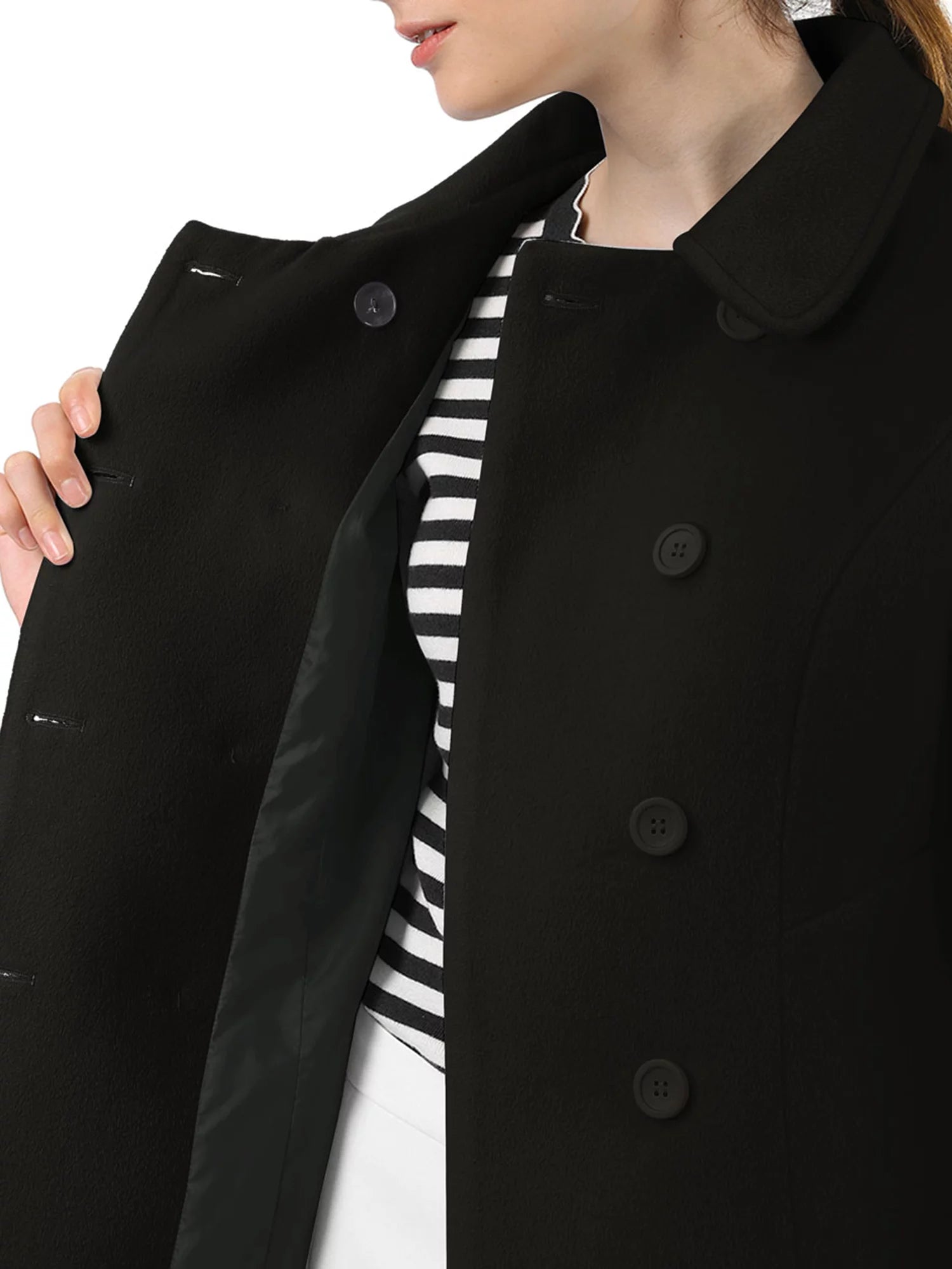 Black Double Breasted Winter Trench Coat F320