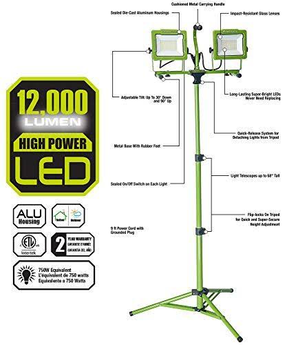 12,000 Lumen Dual-Head LED Work Light with Tripod D14521