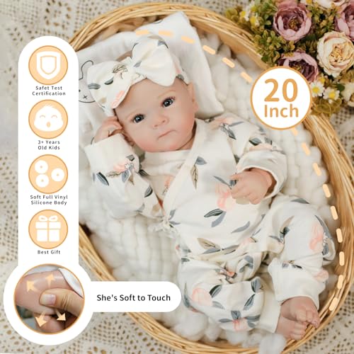 20Inch Soft Vinyl Poseable Reborn Baby Doll with Doll Accessories and Gift Box J24007