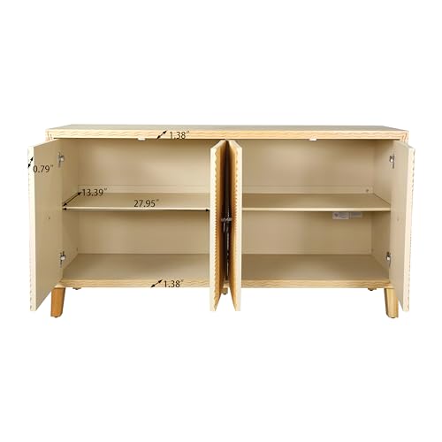 Natural Wood Double Door Sideboard Buffet Cabinet 60 Inch D231629