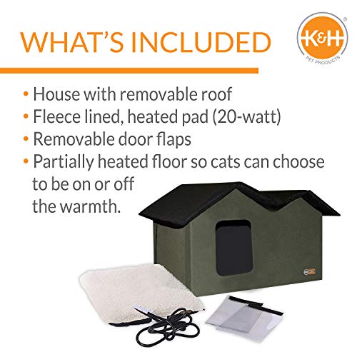 Outdoor Heated Cat House Olive 26.5 X 21.5 X 15.5 Inches H54640