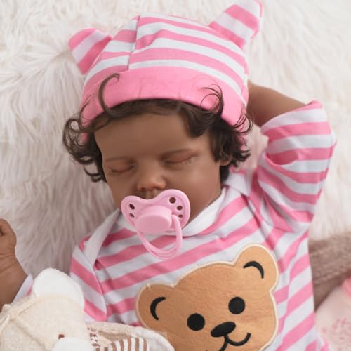 Realistic Reborn Baby Dolls, Silicone Soft Body Black Lifelike Reborn Babies with Feeding Kit & Gift Box D9534