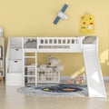 White Wooden Low Loft Bed Frame With Storage U242