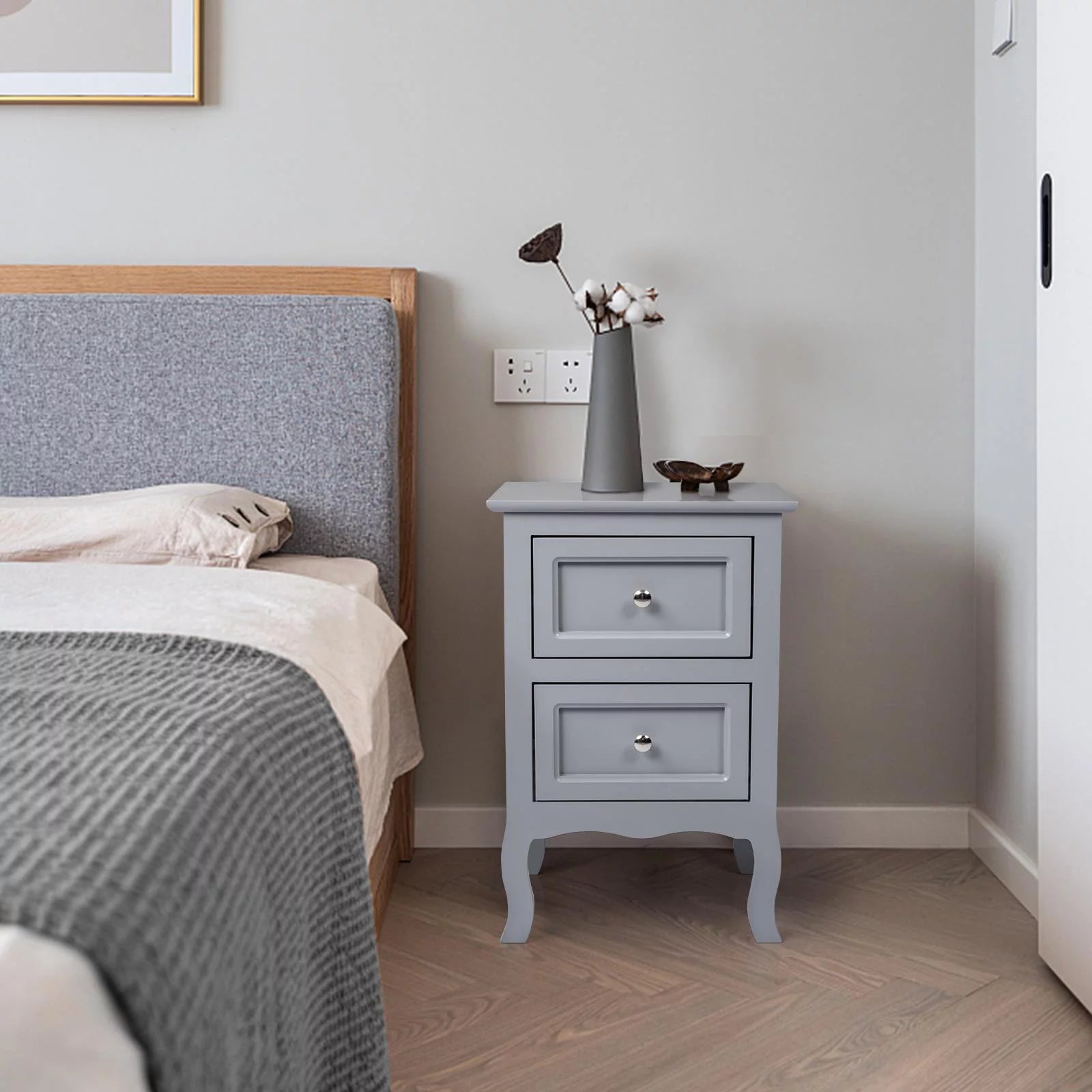 Gray Nightstand with 2 Drawers Set of 2 Y42023