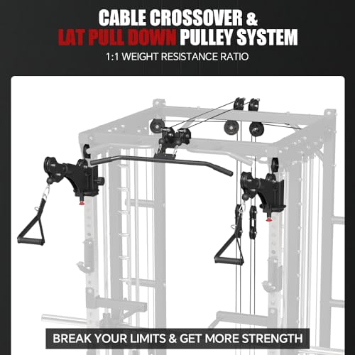 Smith Machine with Smith Bar, Power Cage Squat Rack with Lever Arm, Leg Press, LAT Pull Down System, Cable Crossover Machine V17343