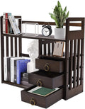 Bamboo Desk Bookshelf Organizer with Drawer, 19.7×7.5×17.7inch E49106