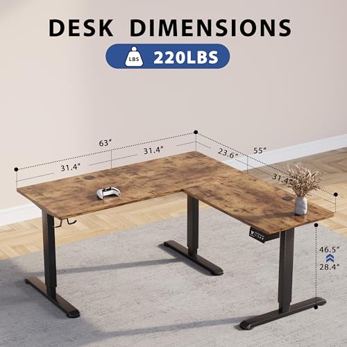 Rustic Brown L-Shaped Electric Standing Desk 63 x 48 Inches M653732