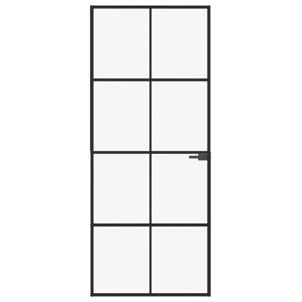 Black 32.7"x79.3" Tempered Glass Aluminum Slim Interior Door Y44668