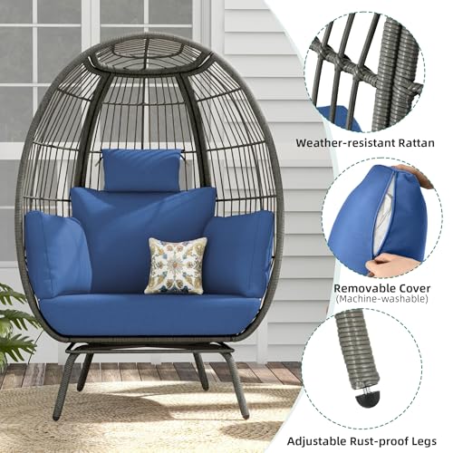 Beige Rattan Egg Chair with Ottoman Steel Frame M8015