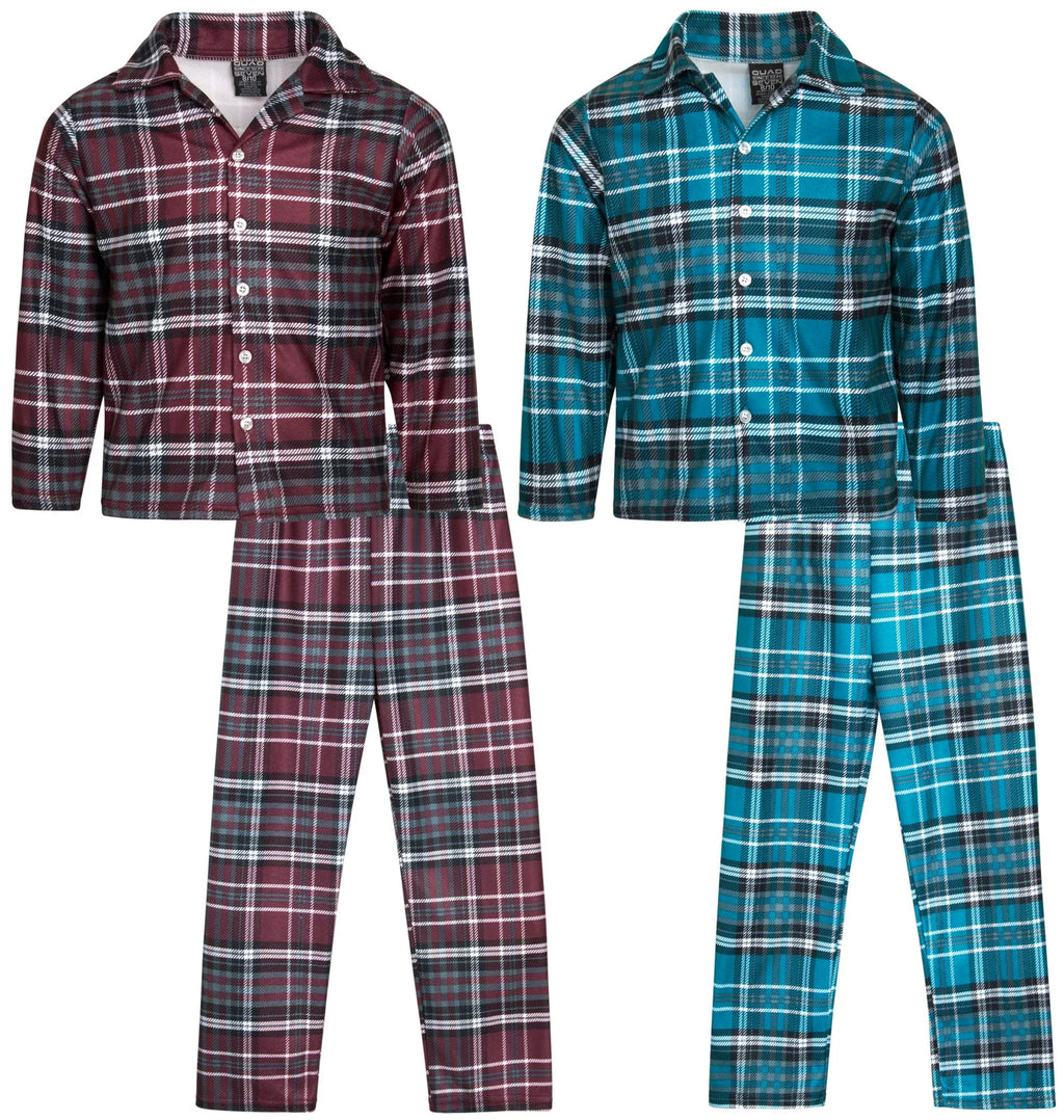 Boy's Flannel Fleece Pajamas 4 Piece Long Sleeve Button Down Shirt and Pants Set H438