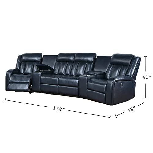Grey Leatherette Power Sectional with Cup Holders V7349