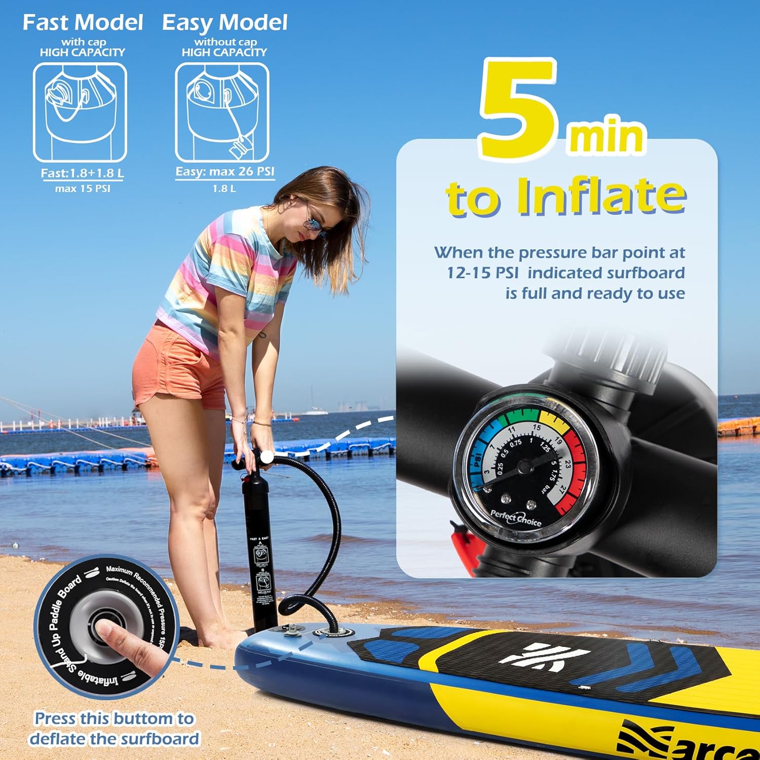 10.6'×33"×6" Inflatable Stand Up Paddle Board with Hand Pump, Leash, Repair Kit, Waterproof Phone Case, Waterproof Bag, Backpack S27153