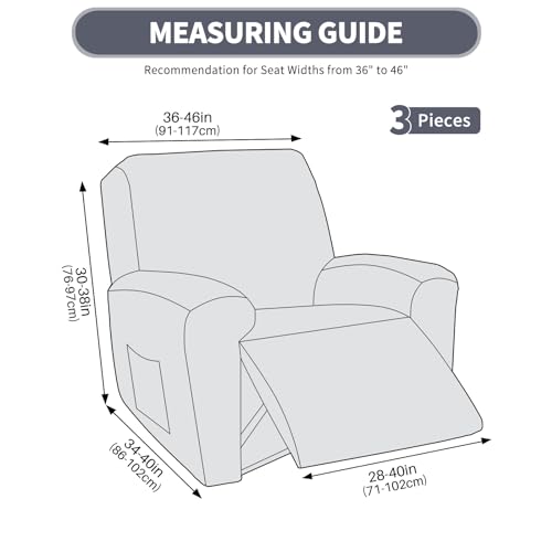 Oversized 3 Piece Slipcovers for Large Recliner Chair Soft Jacquard Dark Gray H41836