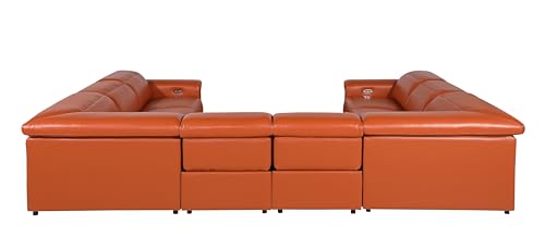 8-Piece Italian Leather U Shaped Sectional Couch with Power Reclining Seats, Dark Grey T38429