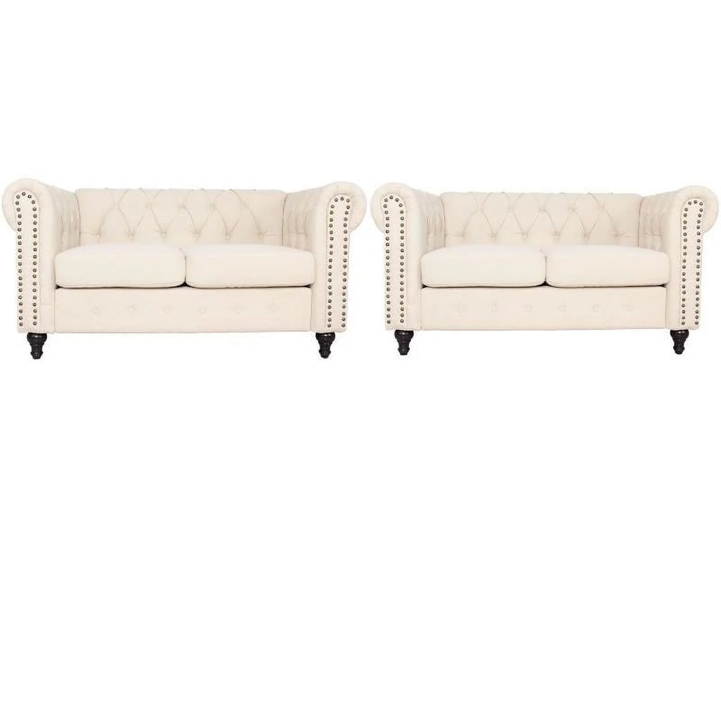 2 Piece Microfiber Loveseat Set in Cream B57314