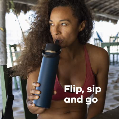 Wide Mouth vacuum insulated stainless steel water bottle with leakproof closeable straw lid D86597