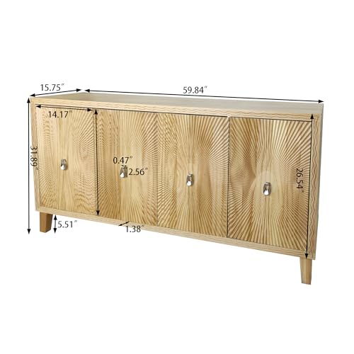Natural Wood Double Door Sideboard Buffet Cabinet 60 Inch D231629