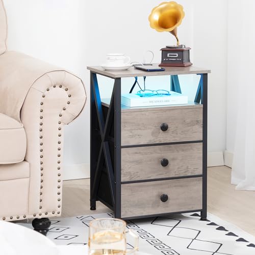 Dark Grey LED Nightstand Set 2 with Fabric Drawers M30502