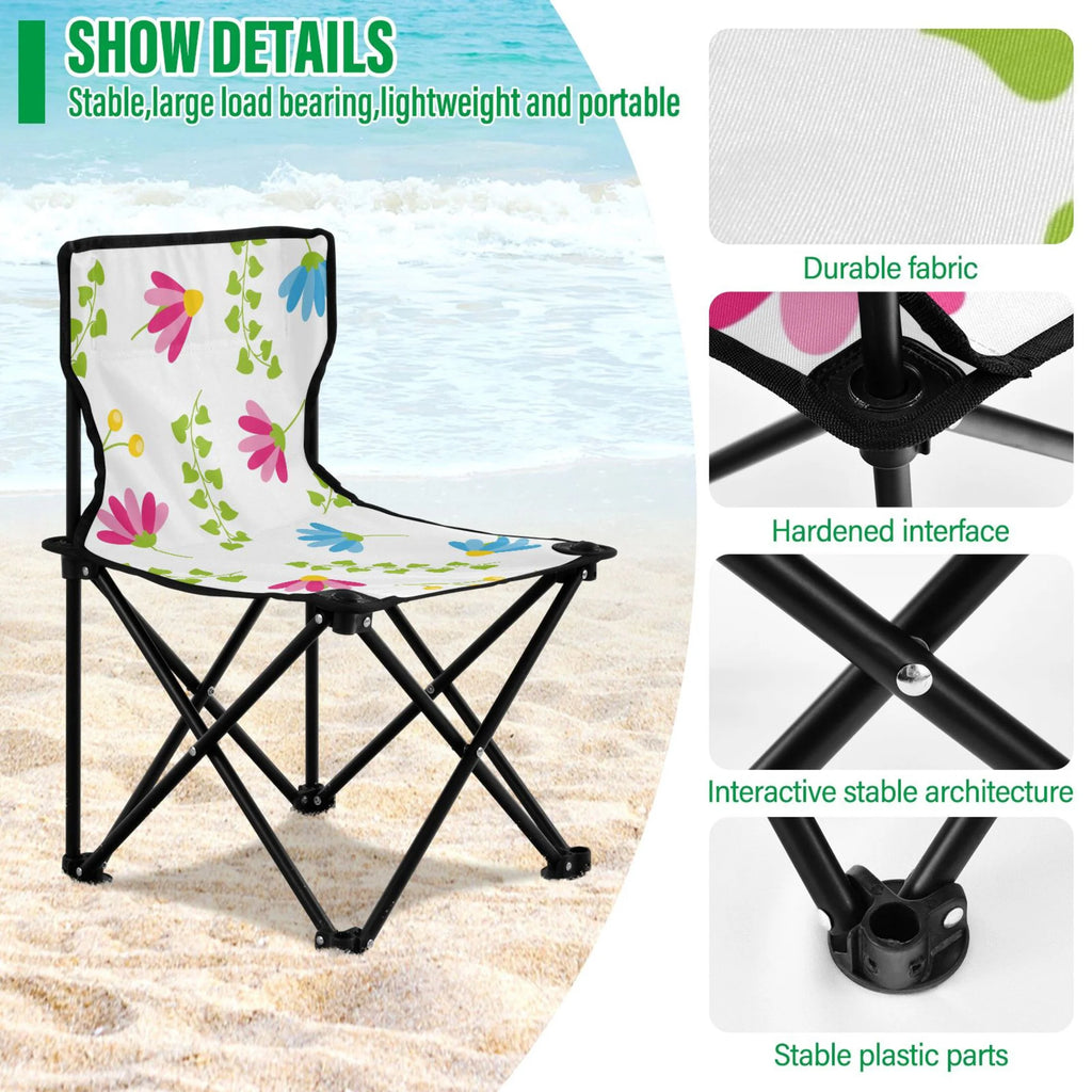 Pink Floral Green Leaves Portable Camping Chair with Carry Bag C484