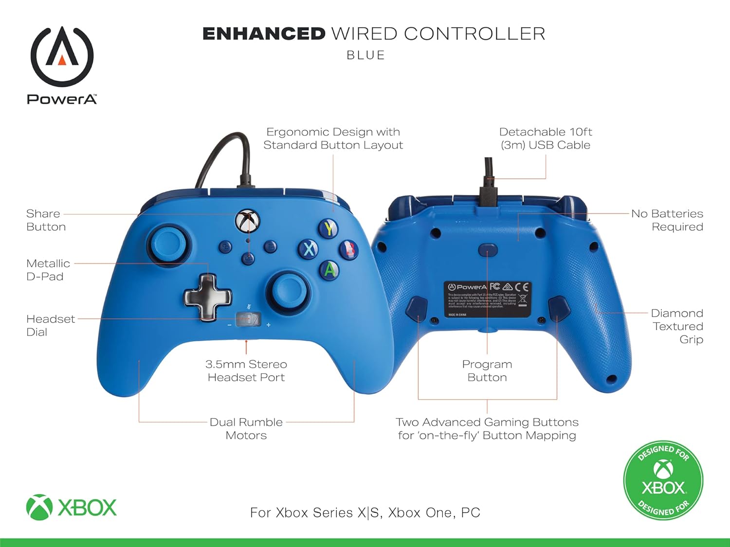 Blue Wired Controller for Xbox Series X|S W84313