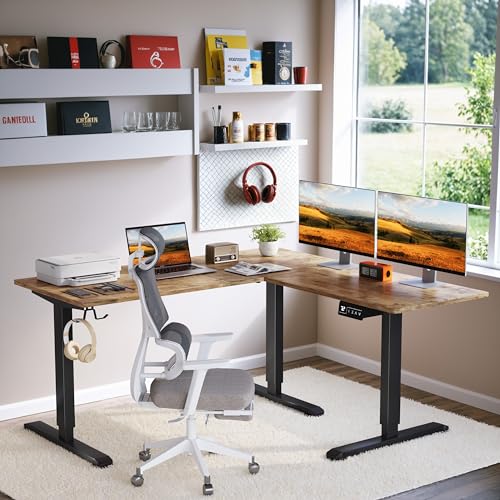 Rustic Brown L-Shaped Electric Standing Desk 63 x 48 Inches M653732