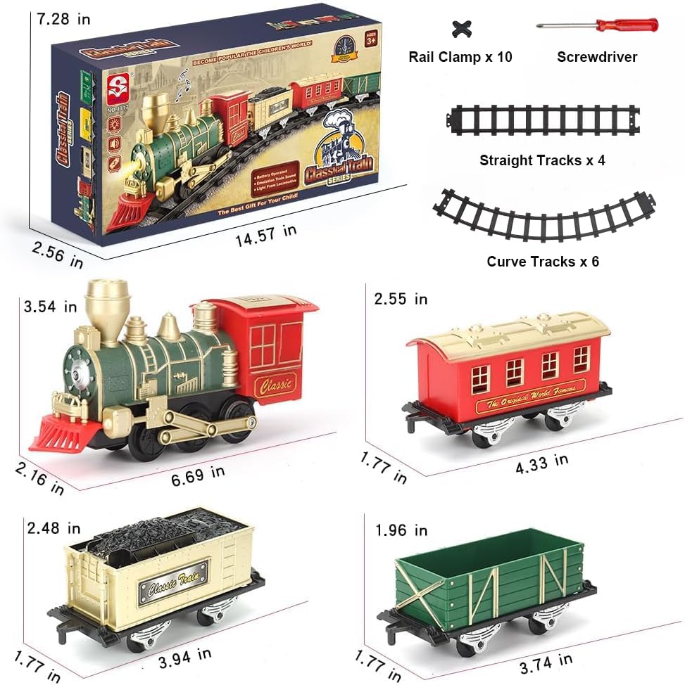 Electric Christmas Train Set with Lights and Sounds, 3 Cars & 10 Train Tracks J400386