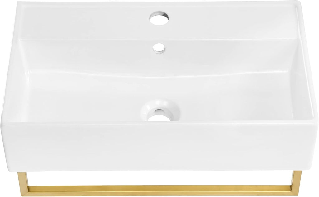 22" Wall-Mount Bathroom Sink with Brushed Gold Towel Bar Z435