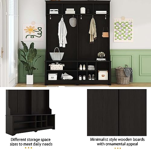 White Wooden 60 Inch Hall Tree with Storage Bench K9135
