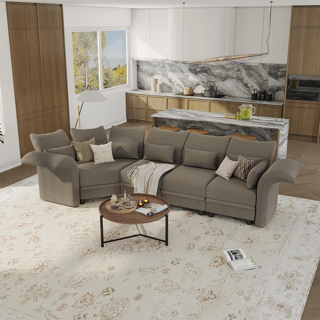 Brown Velvet Modular Sectional Sofa L Shaped Corner Couch with Storage Chaise O954