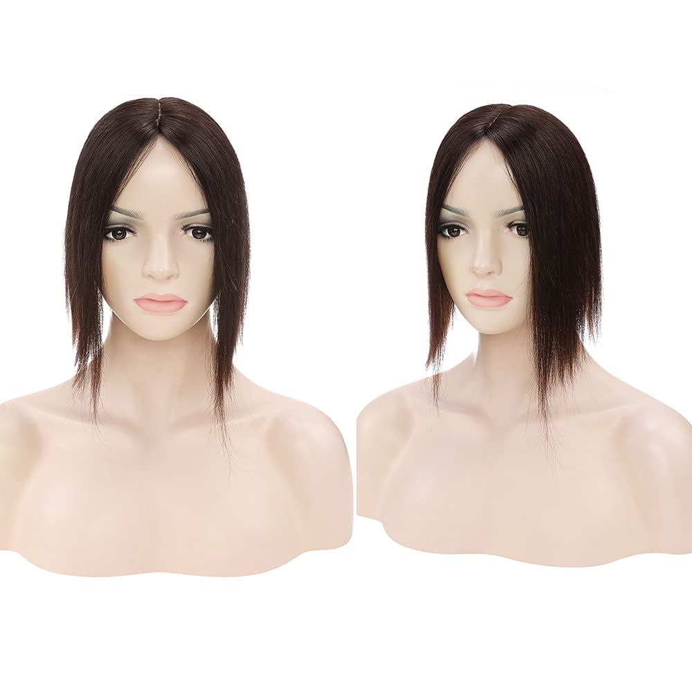 Dark Brown Remy Human Hair Topper Silk Base 27g Short Straight 6inch X7680