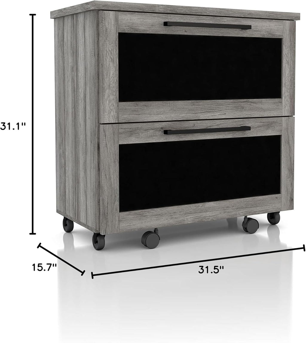 Vintage Grey Oak 2-Drawer File Cabinet MDF Paperboard Mobile G60895