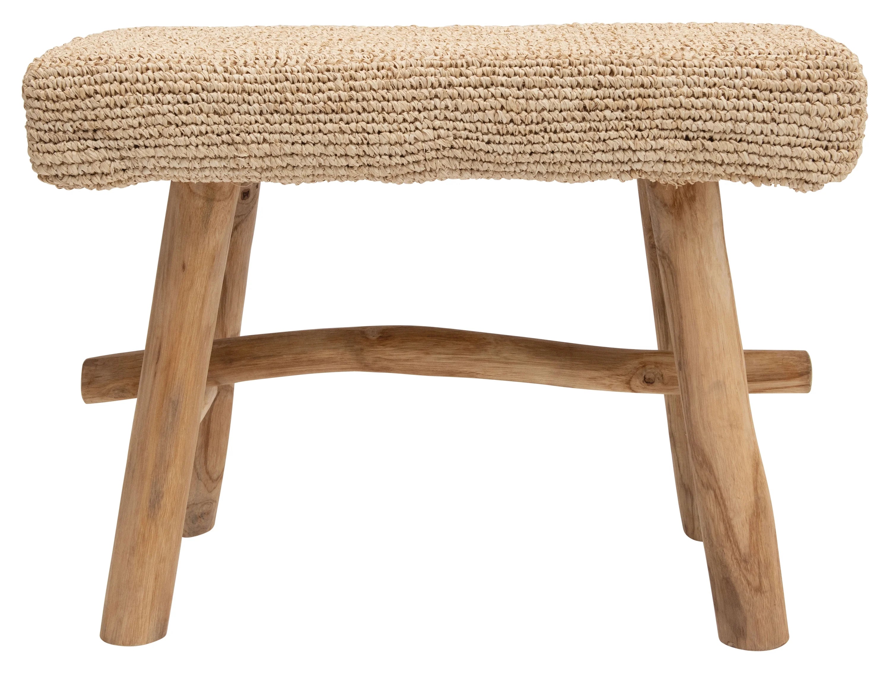 Woven Mendong Covered Stool with Teak Wood Legs Z247