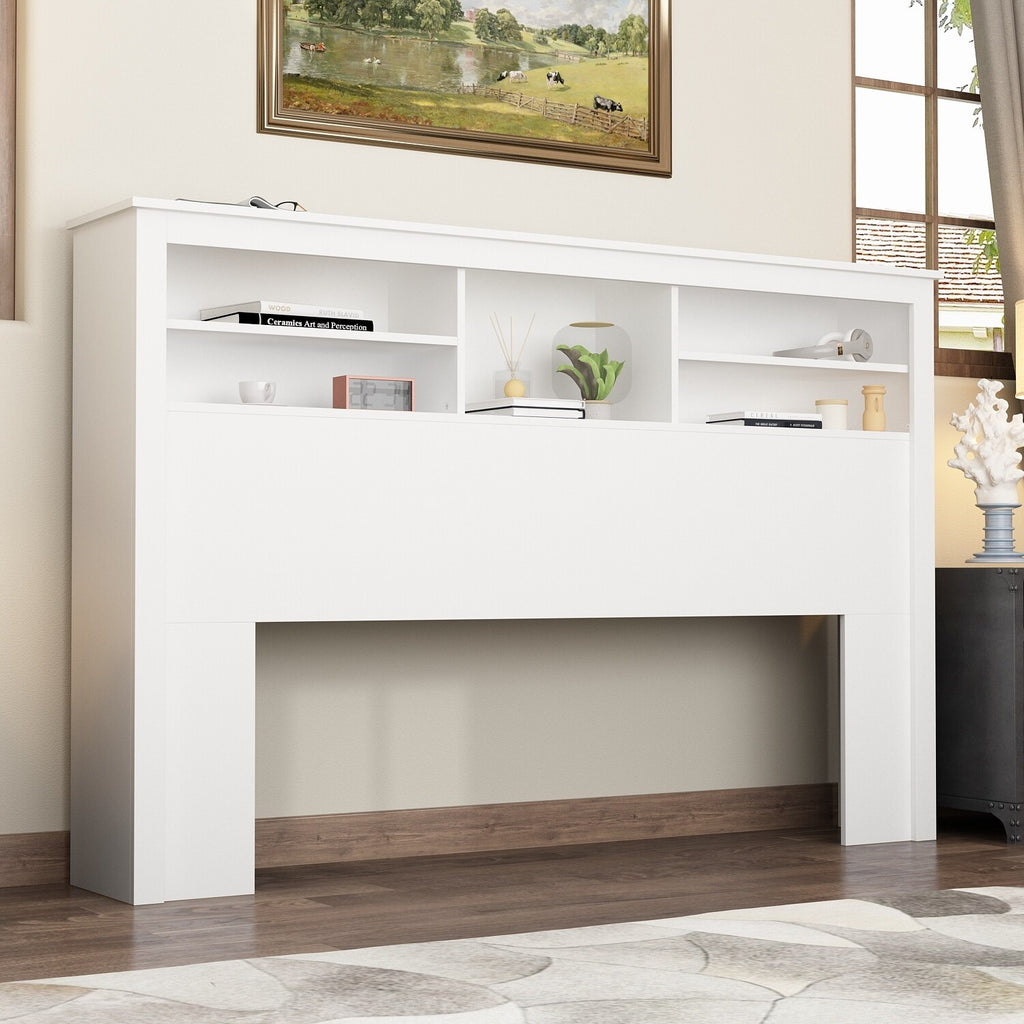 65"W Wooden Bookcase Headboard With Light T386