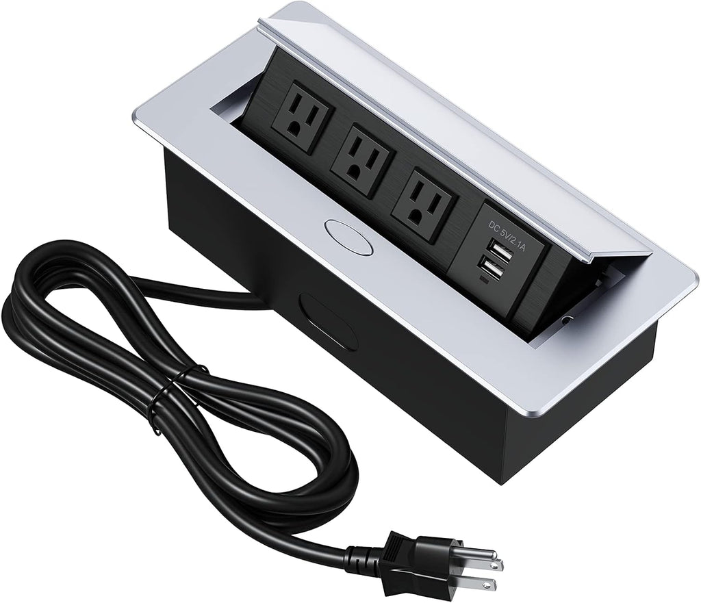 Silver Pop Up Outlet with 2 USB Ports & 3 Outlets Pack of 2 Z2524