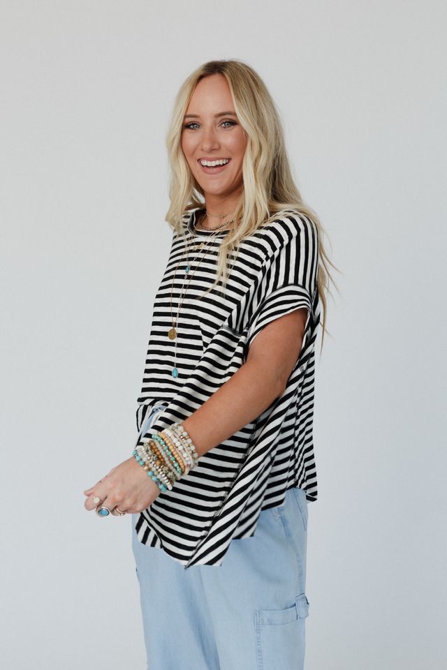 French Riviera Striped Top - Black