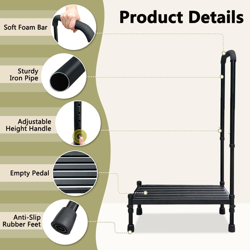 Metal Stepping Stool with Handle Handrail Adjustable 300lb V210