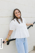 Shirr Delight Puff Sleeve Top - Off White