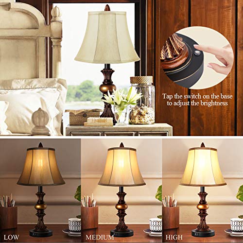 Bronze Table Lamp Set of 2 with Faux Silk Shade O238