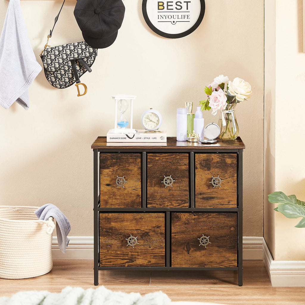 4-Piece Bedroom Set with Queen Size Platform Bed Frame & 5-Drawer Dresser & Two Nightstands, Brown L2401