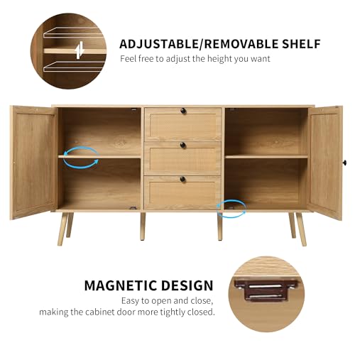 Rattan Sideboard Cabinet with 2 Doors and 3 Drawers F780