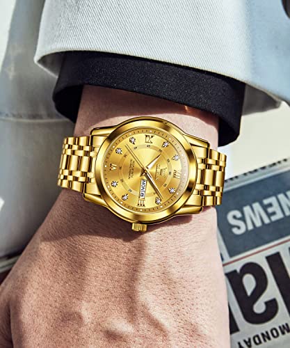 Mens Diamond Quartz Stainless Steel Waterproof Luminous Day Date Watch M893697