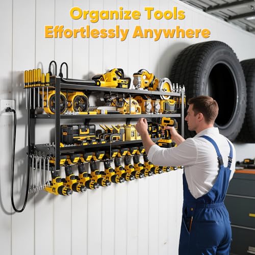 4-Tier Heavy Duty Power Tool Organizer Wall Mount with Charging Station B817