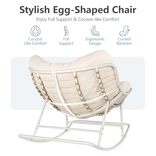 Oversized Egg Wicker Rocking Chair with Cushion - Gray R31108