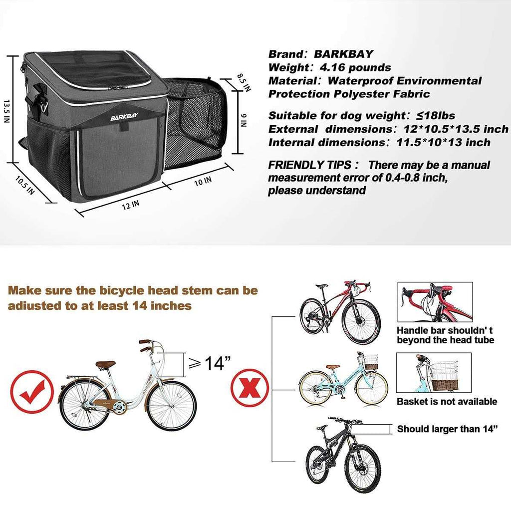 Expandable Foldable Soft-Sided Dog Bike Basket Carrier A183
