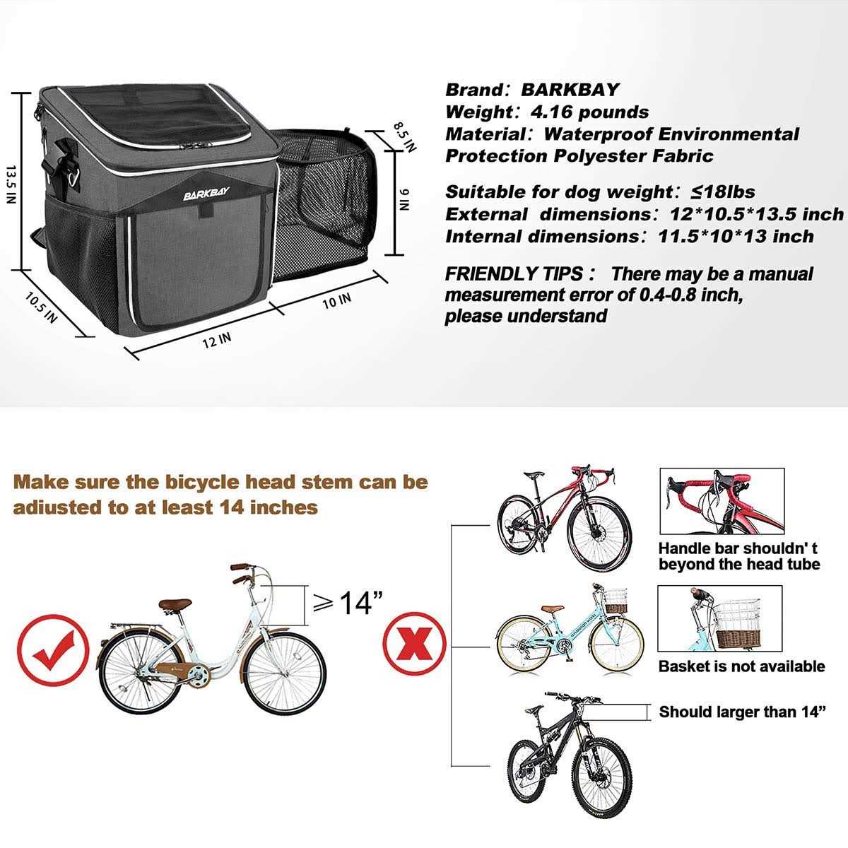Expandable Foldable Soft-Sided Dog Bike Basket Carrier A183