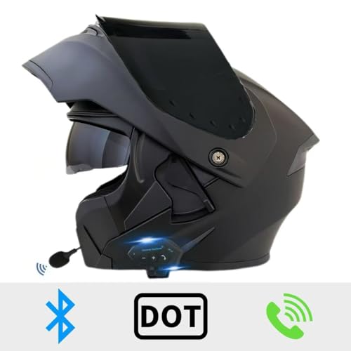 Motorcycle Bluetooth Modular Helmet, DOT Approved Flip Up Full Face Dual Visor Helmet, with Dual Speakers and Microphone P445