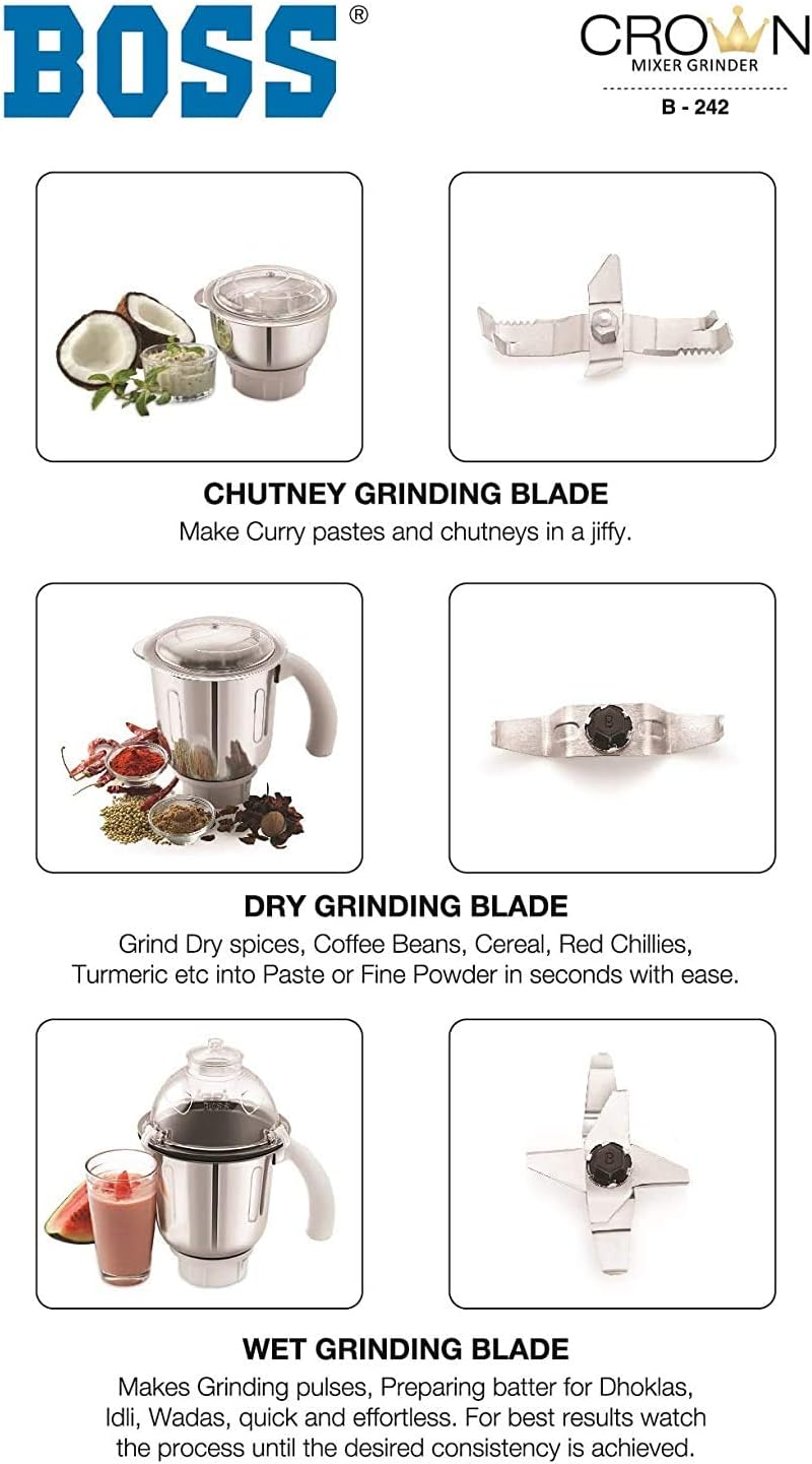 750W Wet & Dry Mixer Grinder with 3 Stainless Steel Jars S830