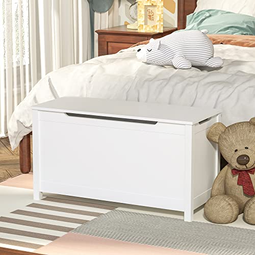 White Wooden Toy Box with Safety Hinge B23689